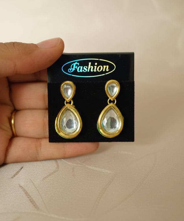 Beautiful Meenakari Double Drop Shape Kundan Earrings