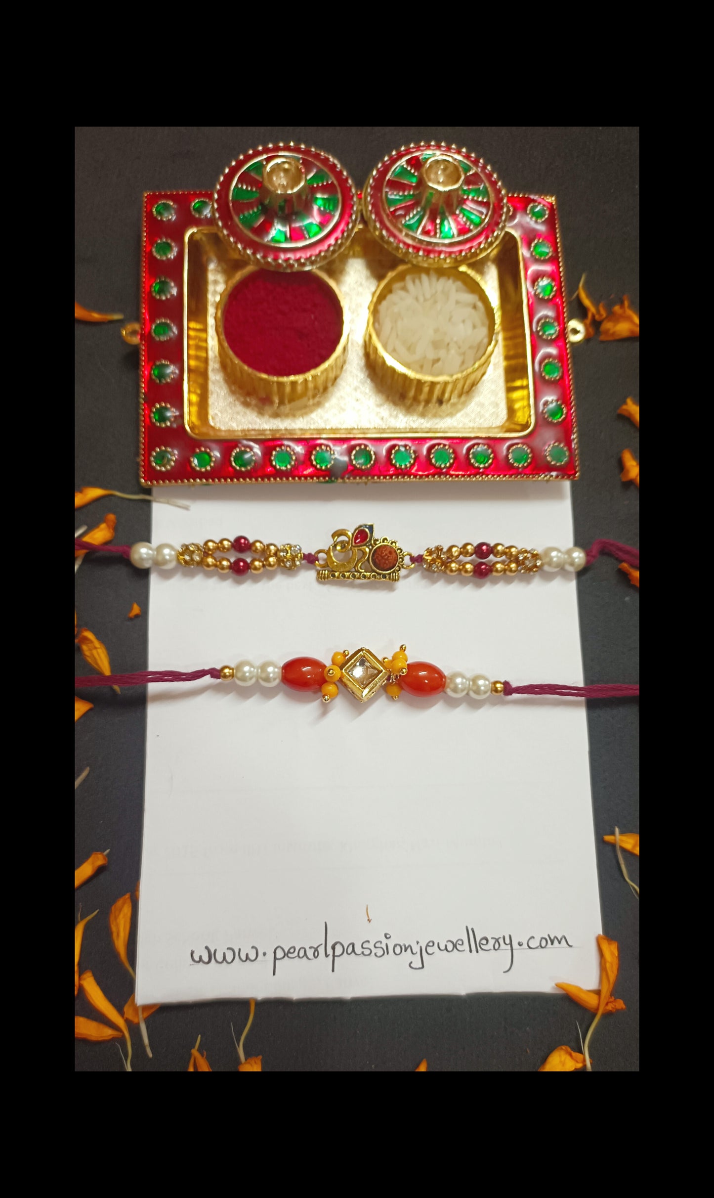 Om & Kundan Pendant Combo of 2 Rakhi