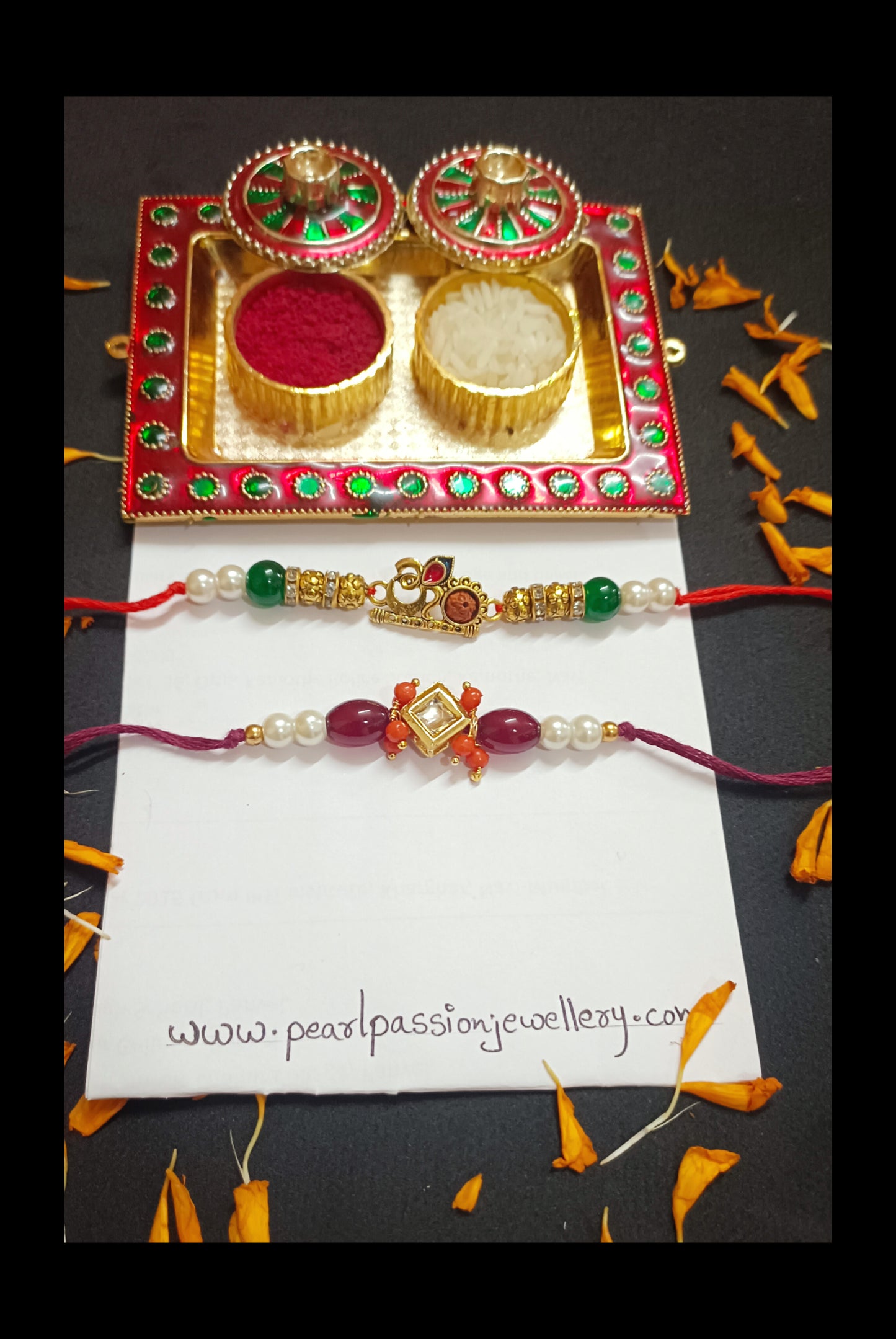 Combo of 2 Om & Kundan Pendant Rakhi