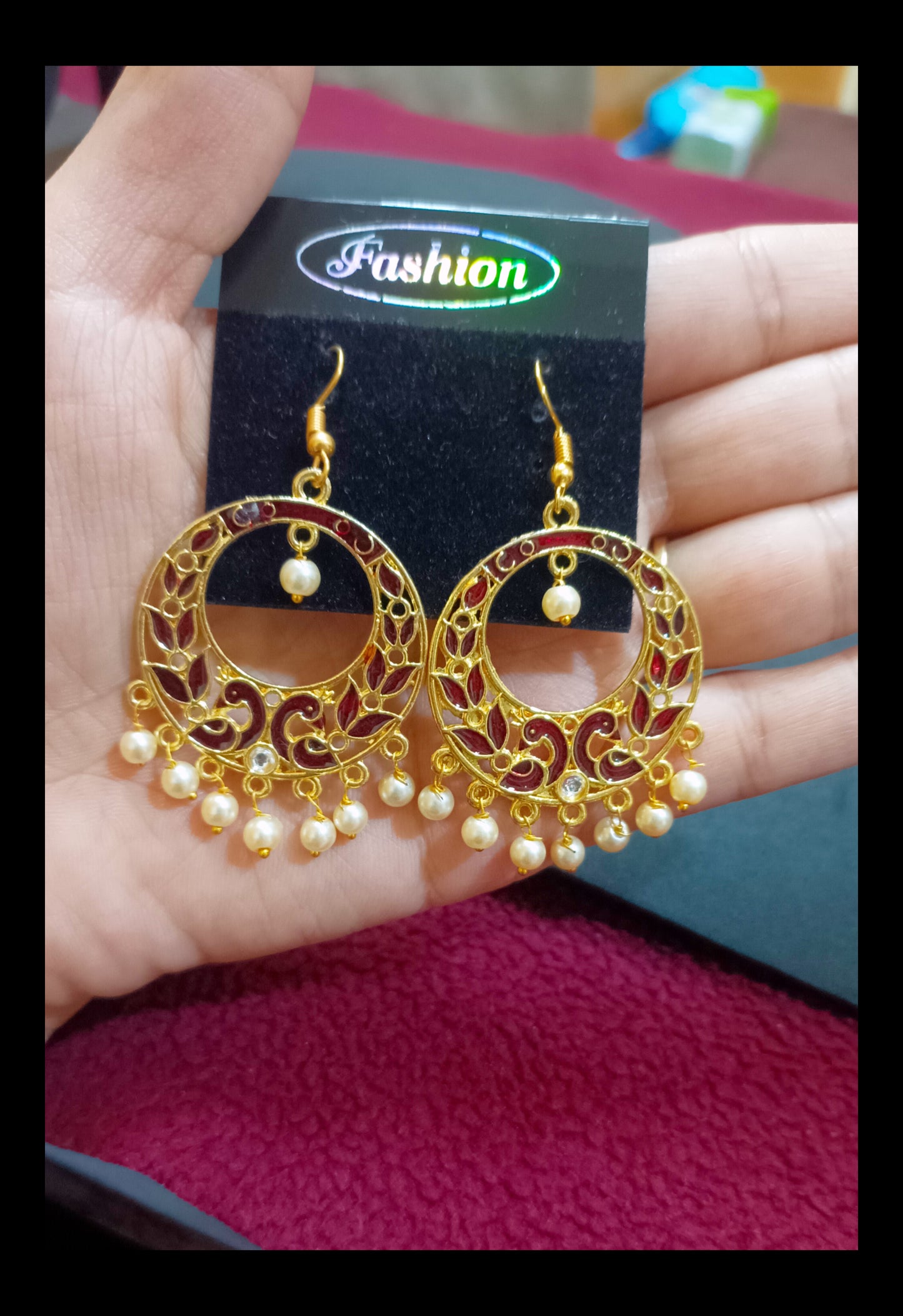 Beautiful Meenakari Maroon Earrings
