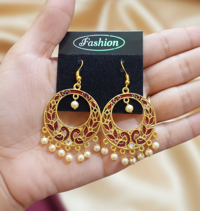 Beautiful Meenakari Maroon Earrings