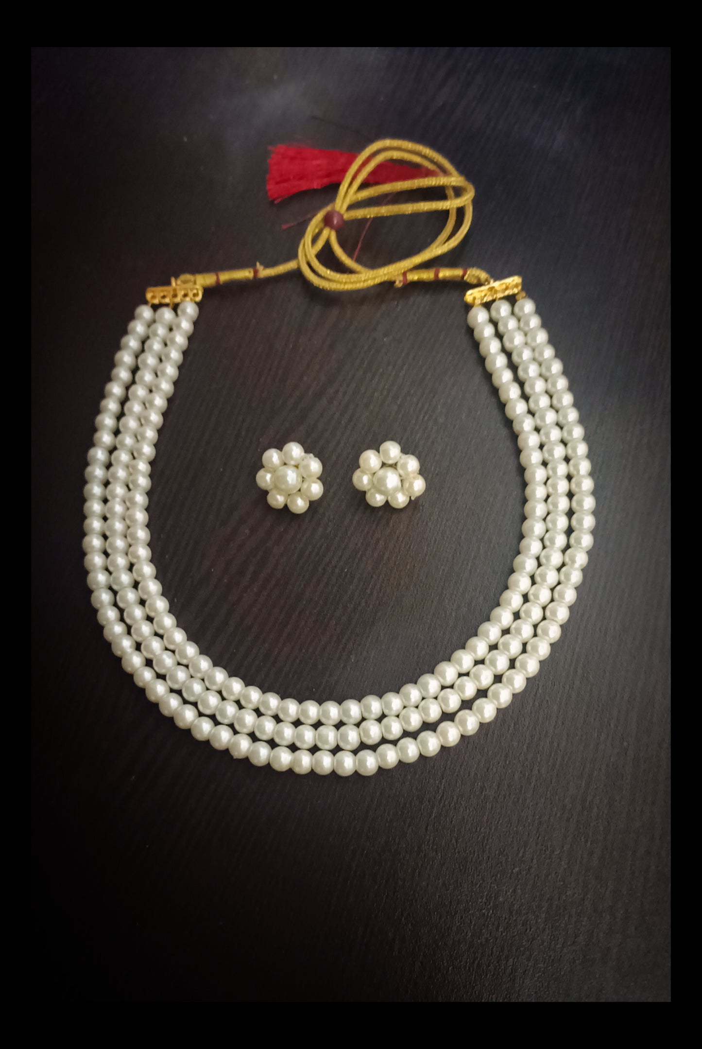 Off-White 3 Layers Short Pearl Necklace Set