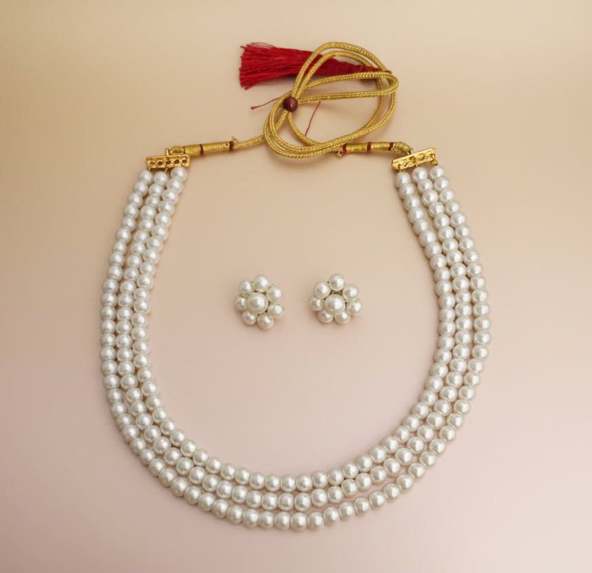 Off-White 3 Layers Short Pearl Necklace Set (6mm)