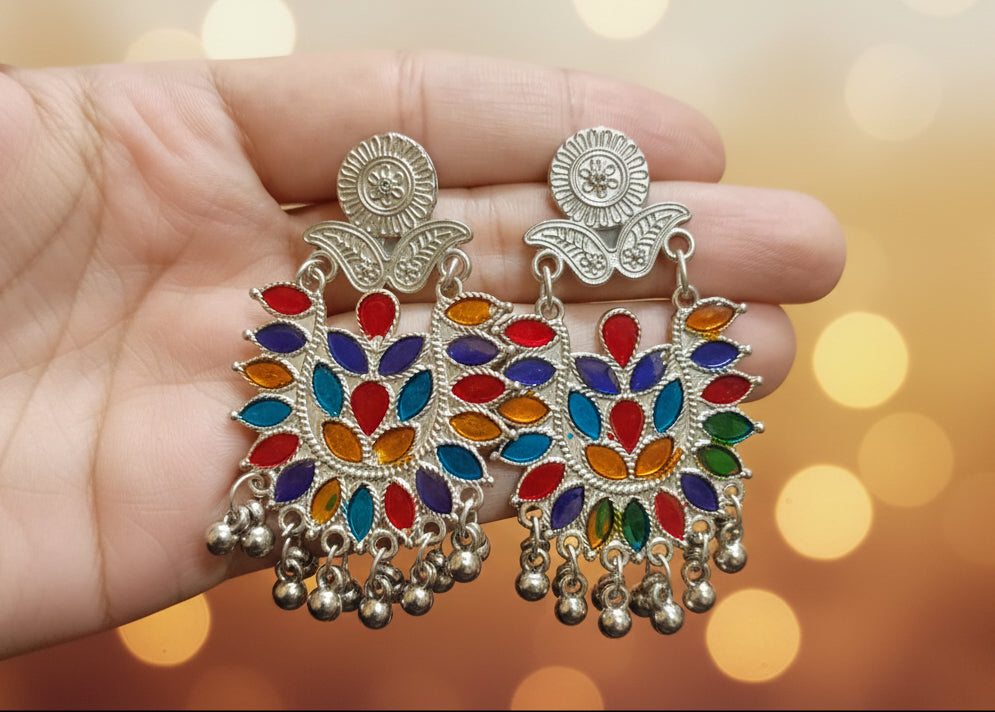 Oxidised Colorful Silver Plated Light Earrings