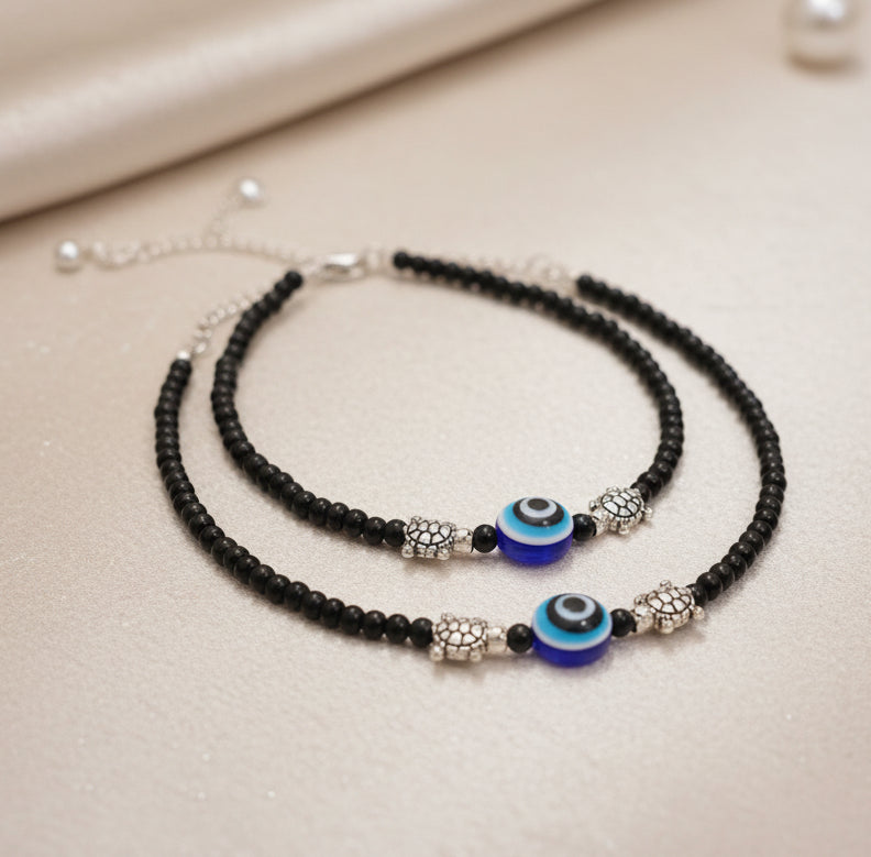 Evil Eye Black Beads Chain Anklet