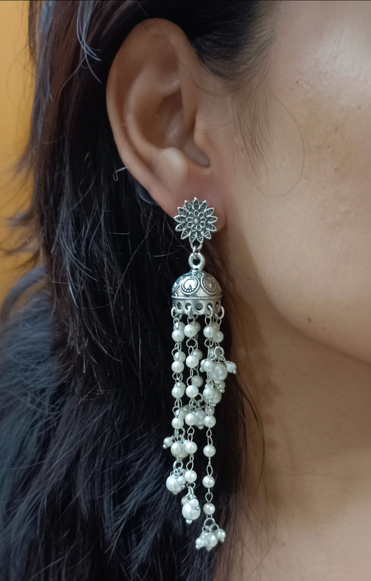 Oxidised Silver plated Ganthan chain Jhumkas