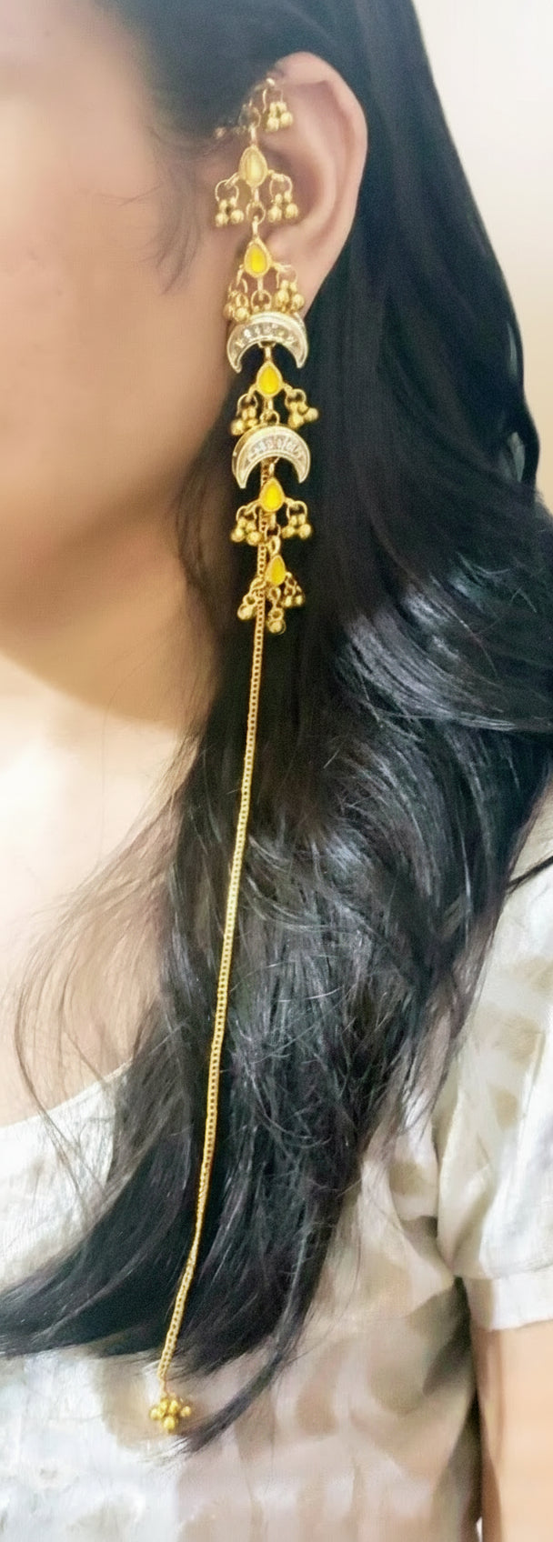 Earcuff Kashmiri Long Kundan Earrings