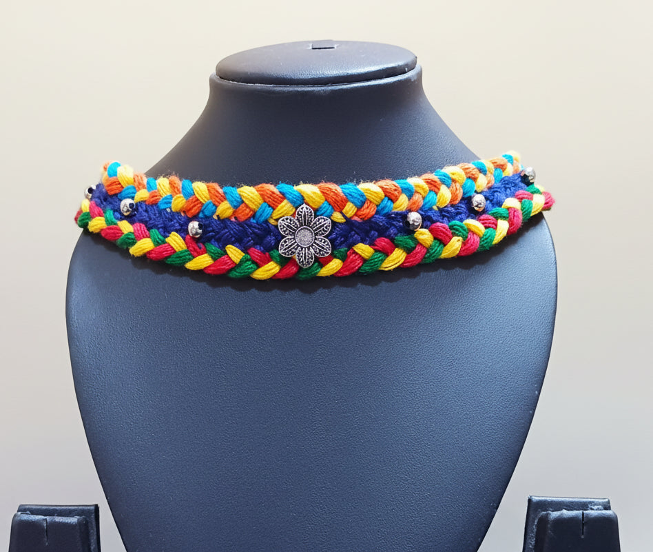 Adjustable Multi-Color Cotton Thread Oxidised Necklace