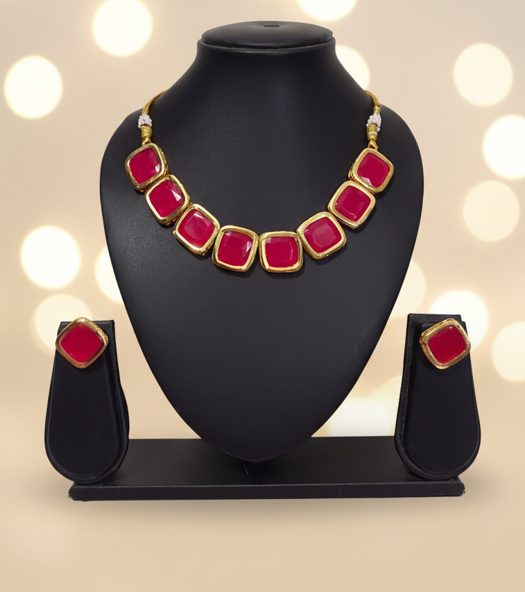 Indo-Western Kundan Stone Necklace Set