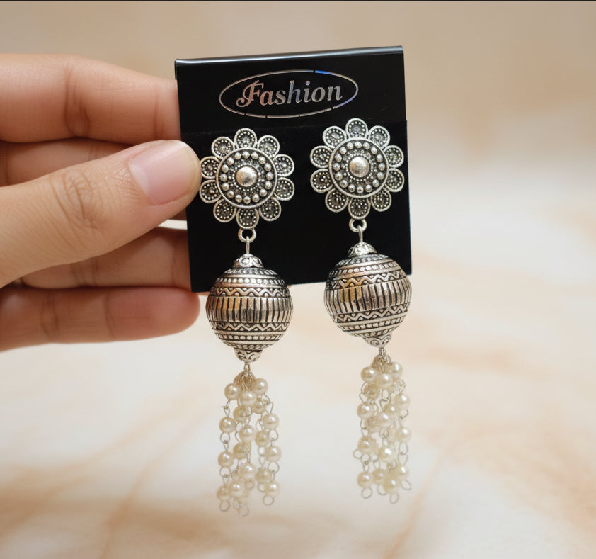Oxidised Silver Plated Ganthan Line Earrings