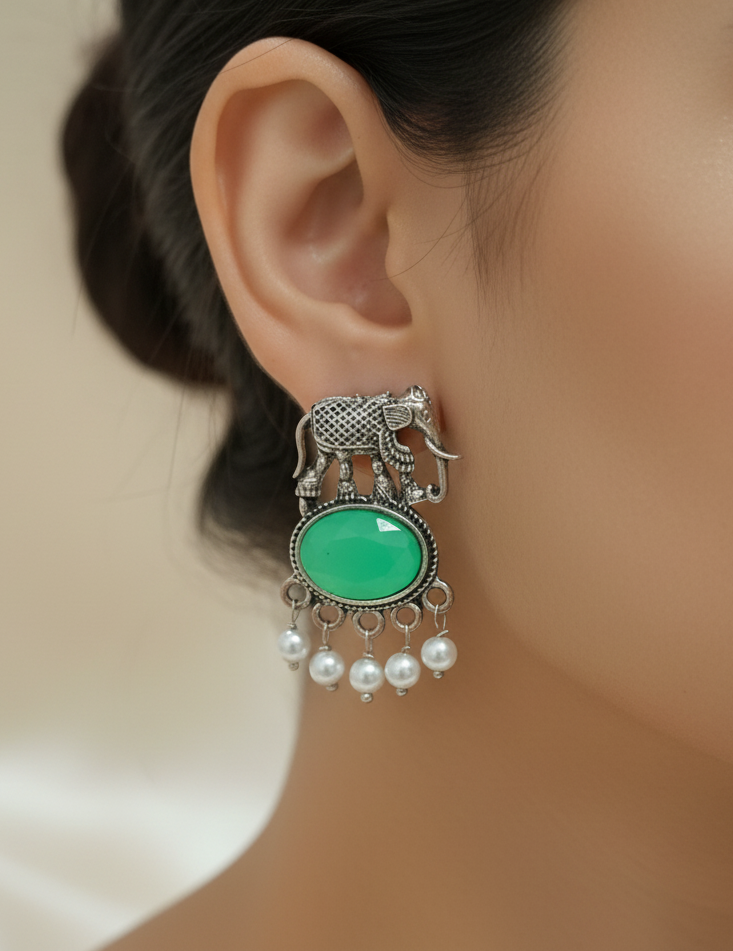 Oxidised Elephant Shaped Earrings