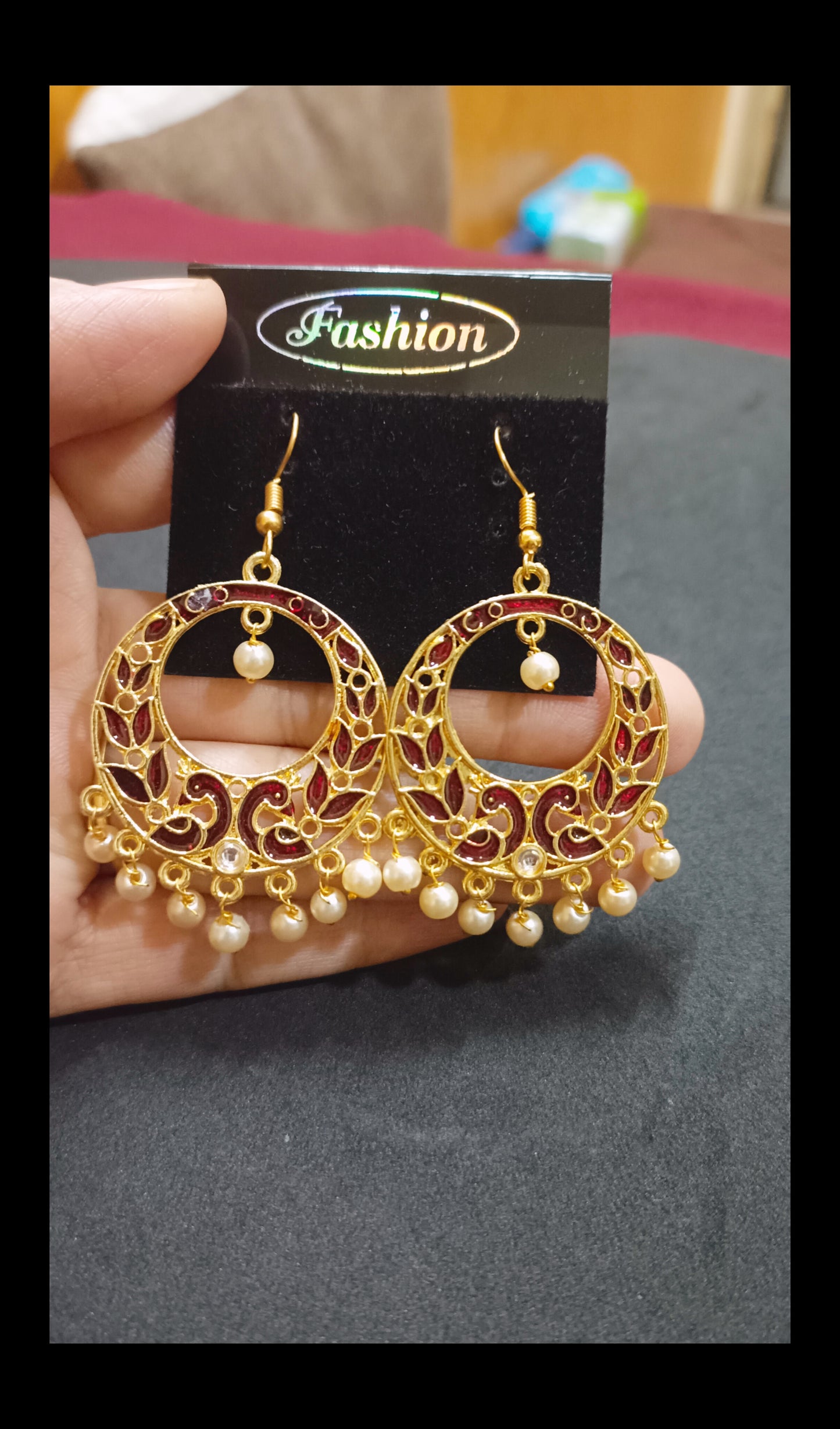 Beautiful Meenakari Maroon Earrings