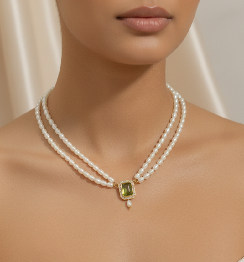 Ad Kundan Pendant with Off-White Pearl Necklace