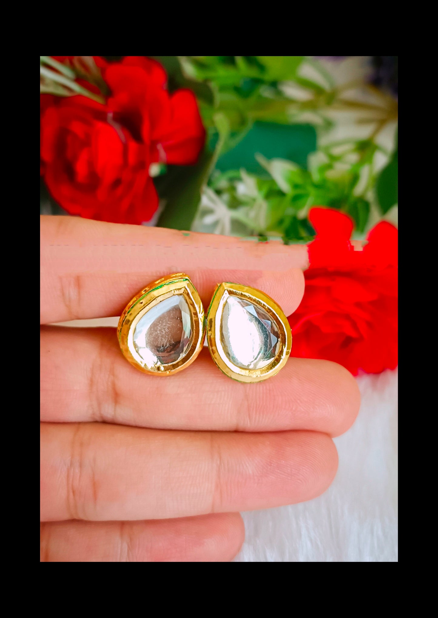 Meenakari Drop Shape Kundan Earring