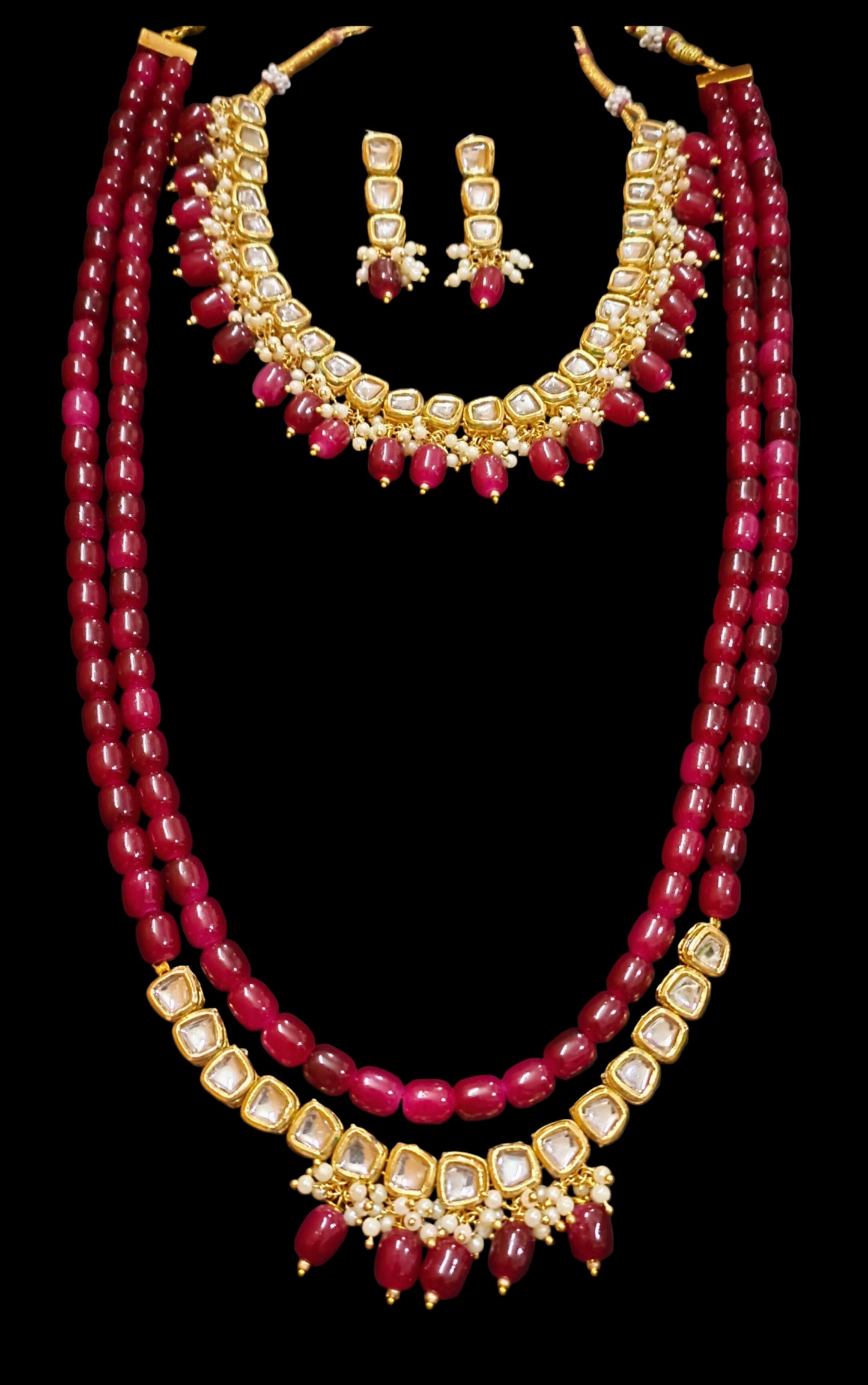 Semi-Braidal Gold Plated Choker with Rani Haar Necklace Set