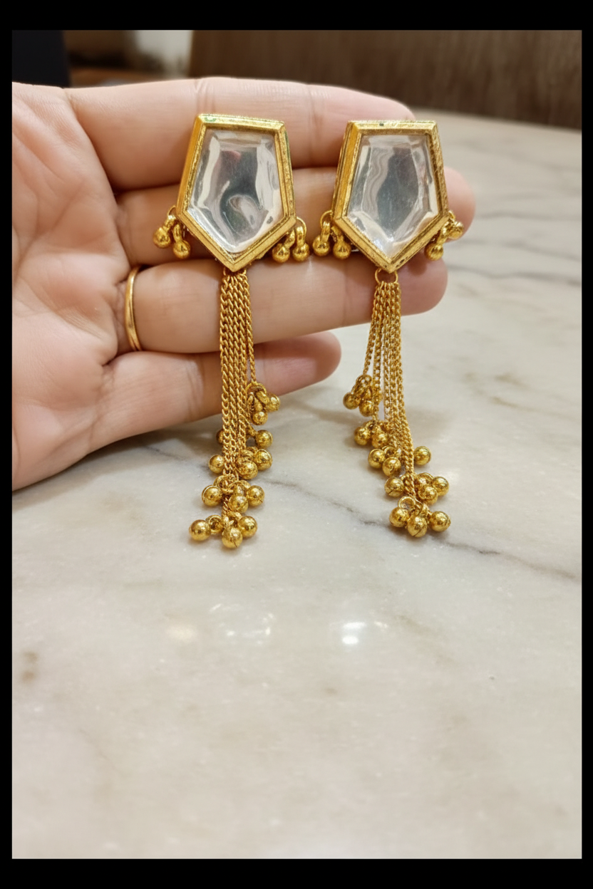 Simple Meenakari Kundan Chain Earrings