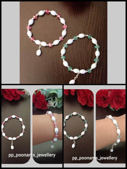 Combo of 2- Fancy Crystal Beads Oval Shape Elastic Bracelets