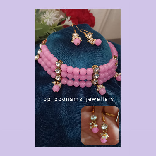 Beautiful Artificial Beads With Crystal Kundan Choker Necklace Set