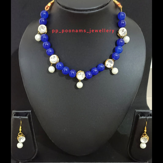 Artificial Beads With Crystal Kundan Necklace Set