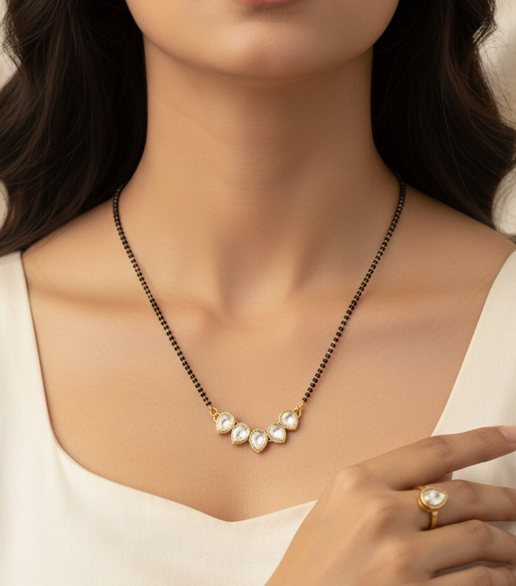 Gold Plated Drop Shaped Crystal Kundan Mangalsutra