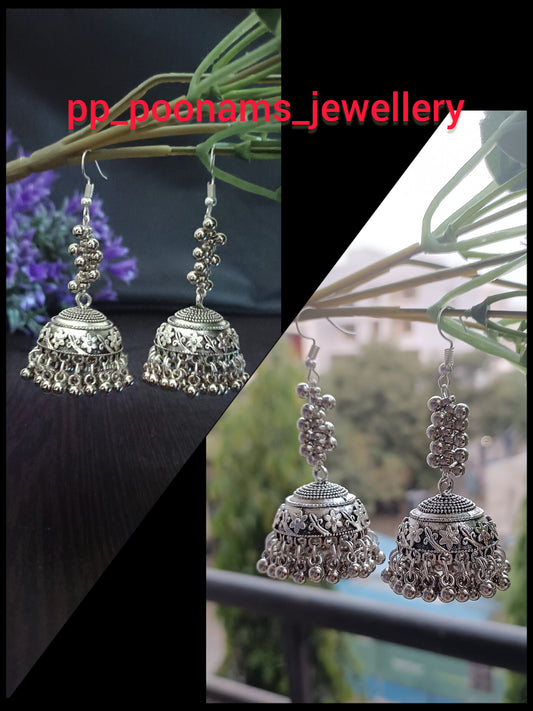 Oxidised Silver Plated Dome Shaped Jhumkas