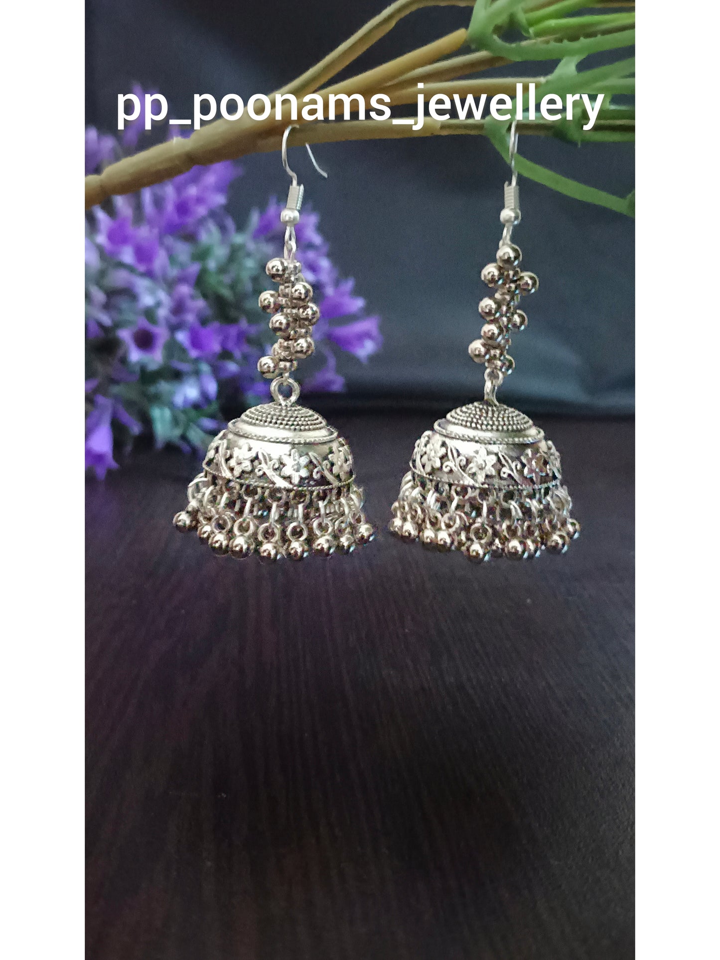 Oxidised Silver Plated Dome Shaped Jhumkas