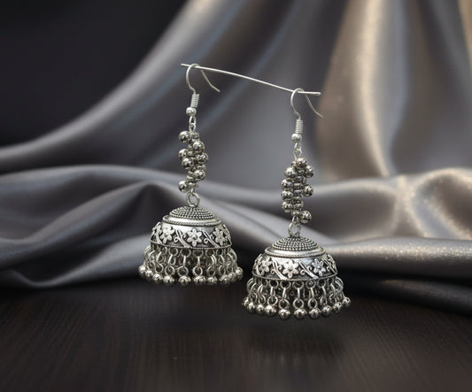 Oxidised Silver Plated Dome Shaped Jhumkas