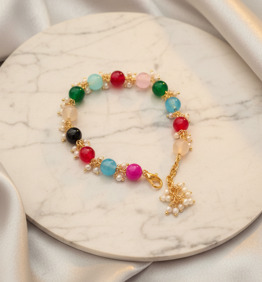 Mixture of Colorful Beads & Loreal Gold Plated Bracelet