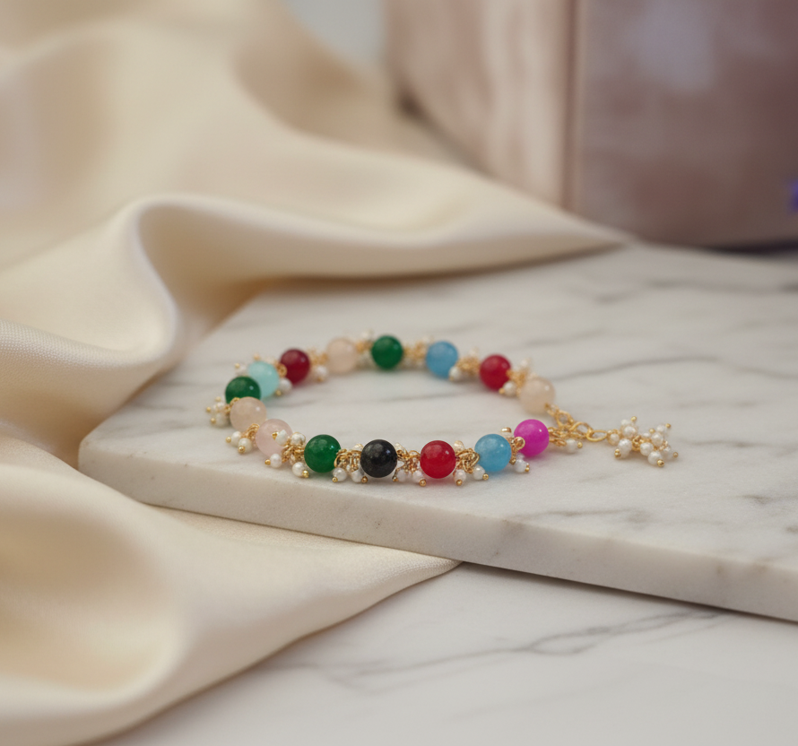 Mixture of Colorful Beads & Loreal Gold Plated Bracelet