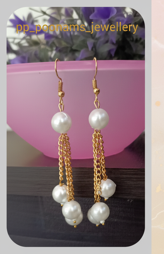 Combo of Fancy White Beads & Chain Earrings