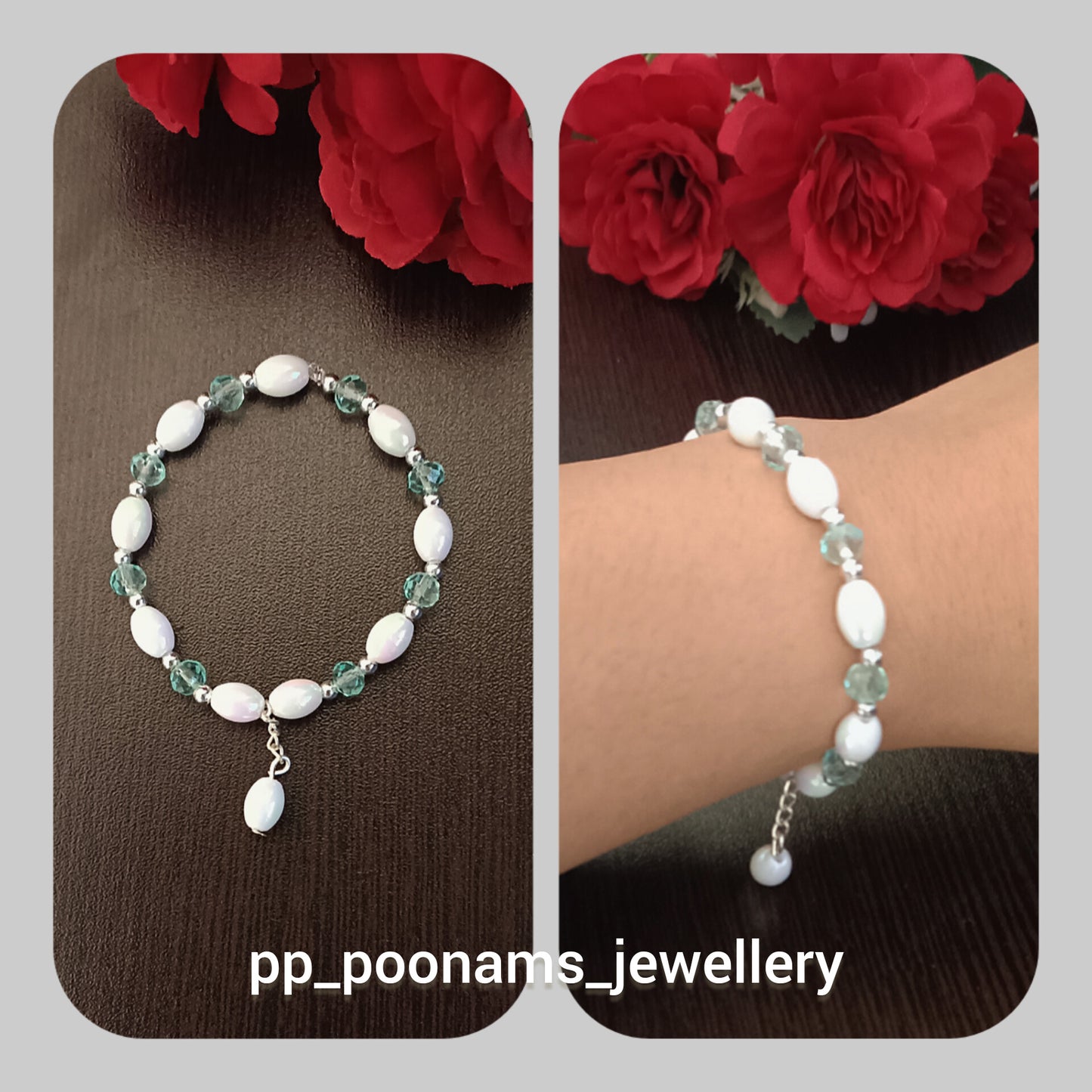 Combo of 2- Fancy Crystal Beads Oval Shape Elastic Bracelets