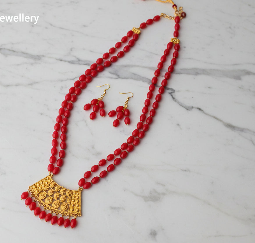 Royal Long Artificial Beads Beaded Necklace Set - Main Image