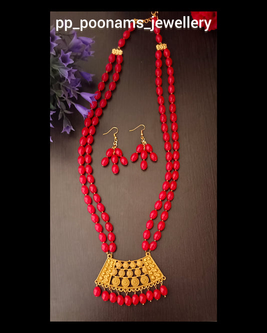 Royal Long Artificial Beads Beaded Necklace Set