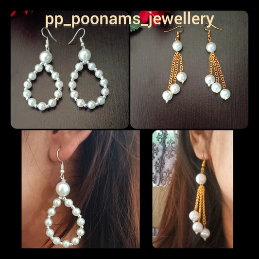 Combo of Fancy White Beads & Chain Earrings