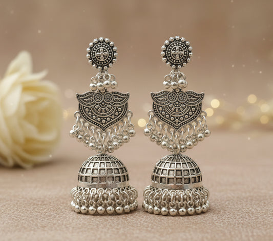 Heavy Oxidised Silver Plated Earring