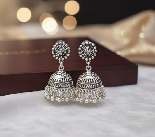 Oxidised Silver Plated Dome Shaped Jhumkas