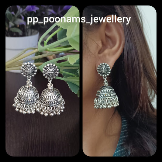 Oxidised Silver Plated Dome Shaped Jhumkas