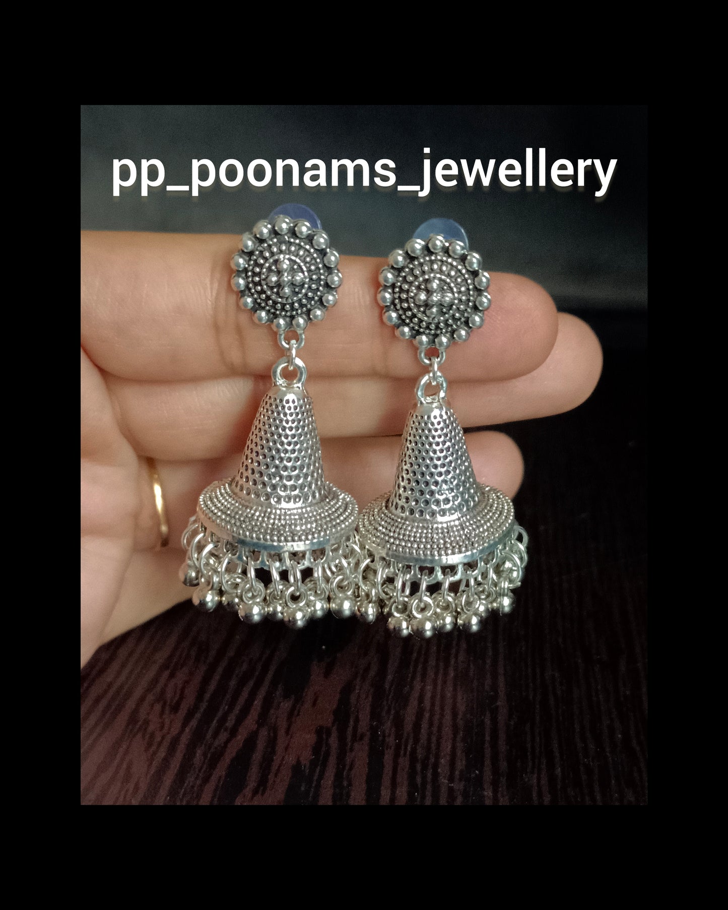 Oxidised Silver Plated Dome Shape Earring