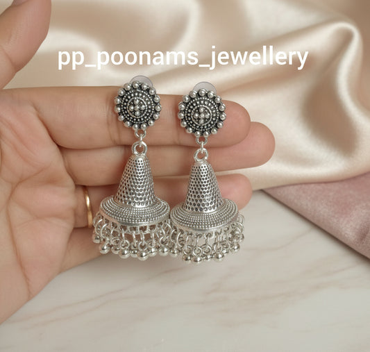 Oxidised Silver Plated Dome Shape Earring