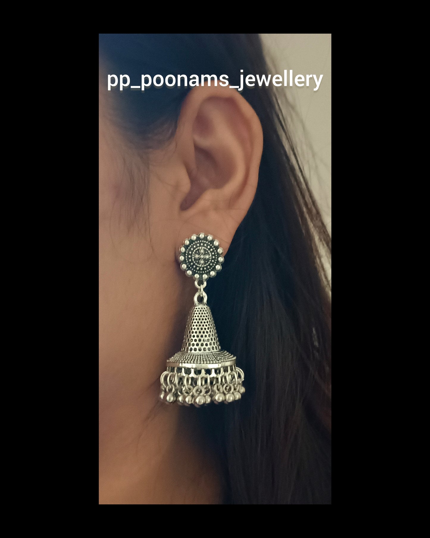 Oxidised Silver Plated Dome Shape Earring