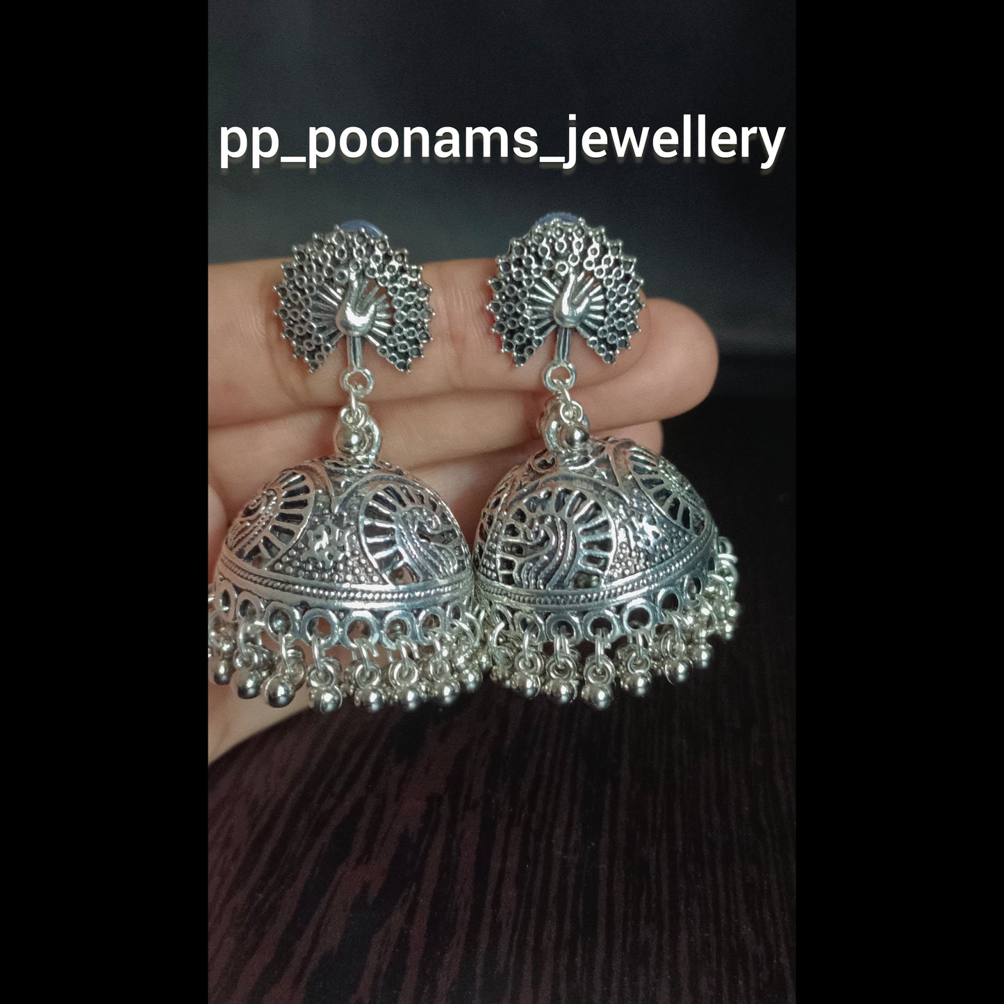 Oxidised Silver- Plated Dome Shaped Jhumkas