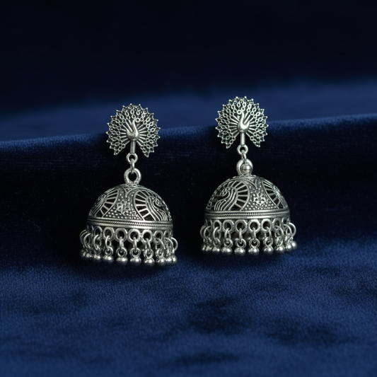 Oxidised Silver- Plated Dome Shaped Jhumkas