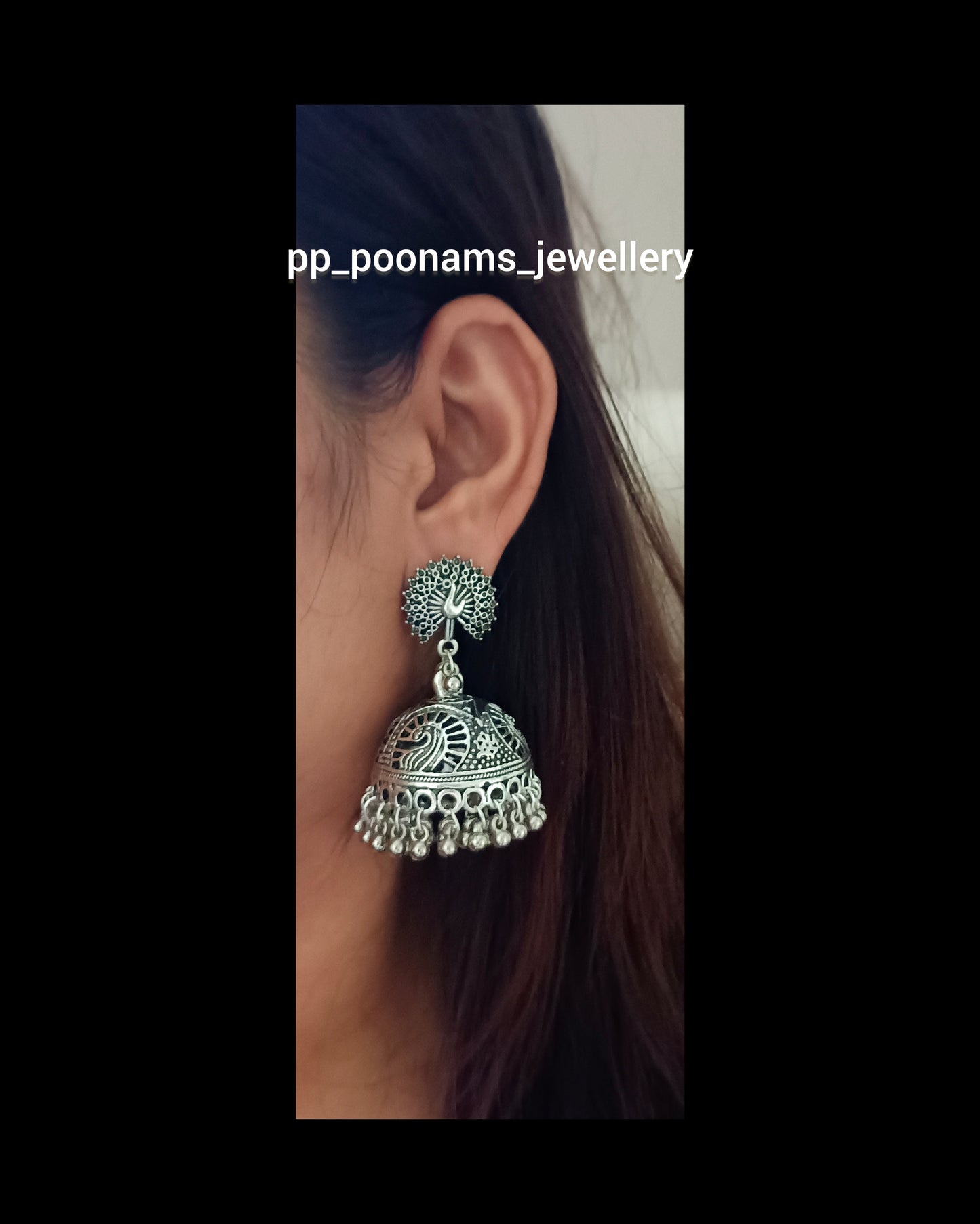 Oxidised Silver- Plated Dome Shaped Jhumkas