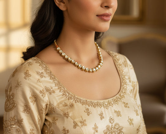 One Line Crystal Kundan Set