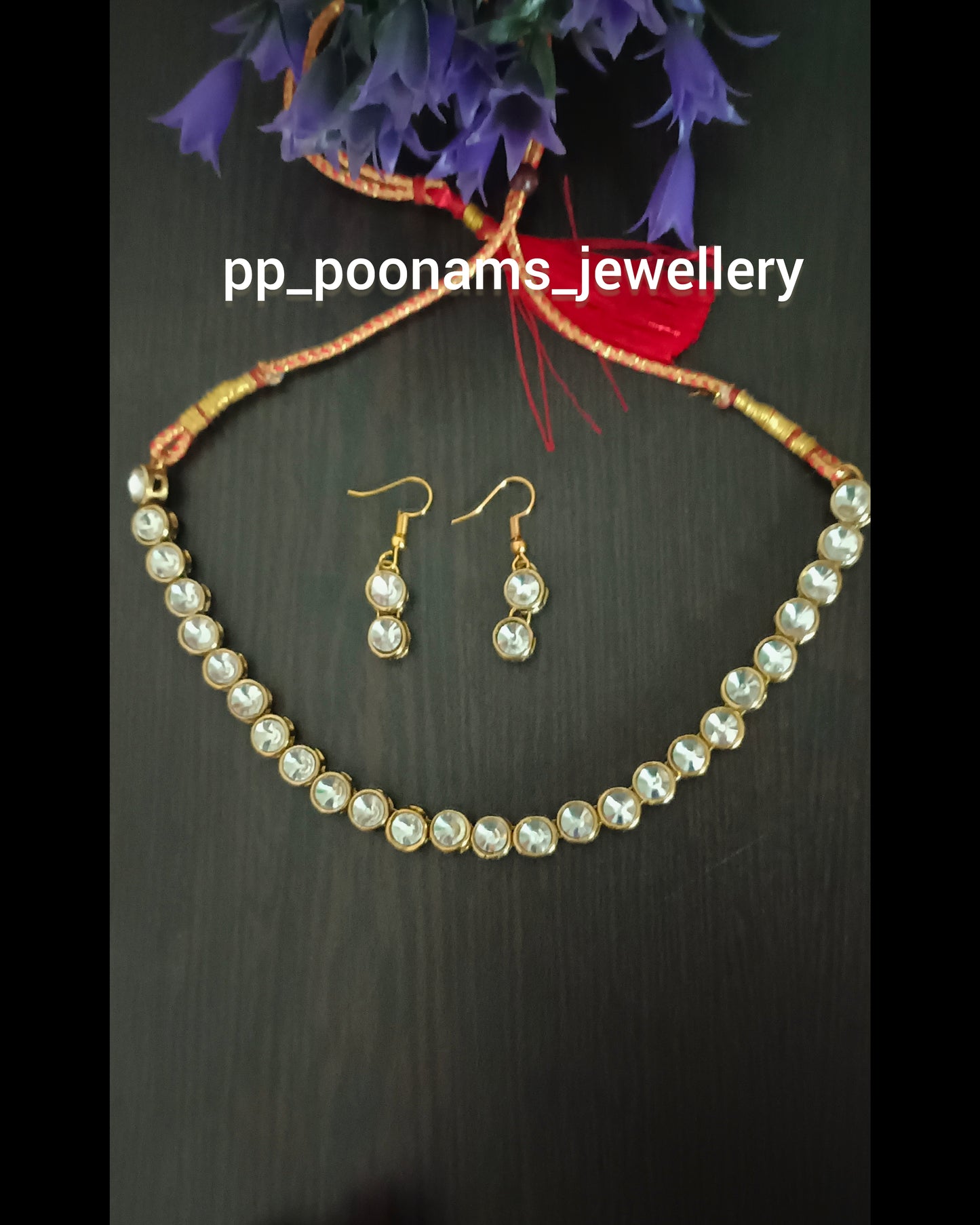 One Line Crystal Kundan Set