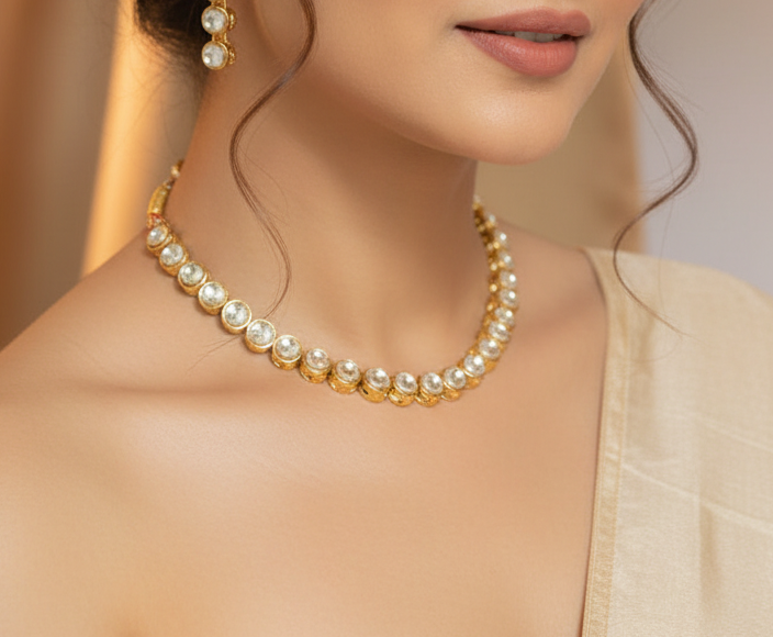 One Line Crystal Kundan Set