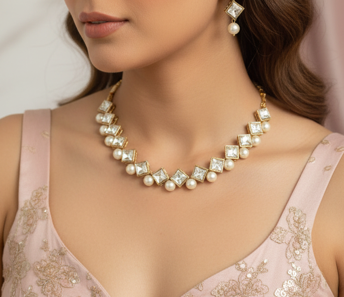 Crystal Kundan Necklace Set