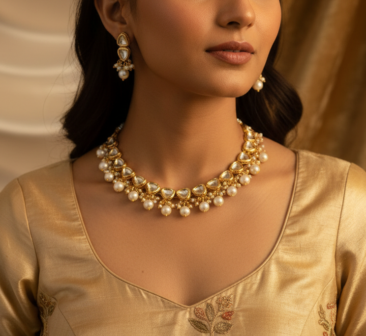 Gold-Plated Kundan Necklace Set