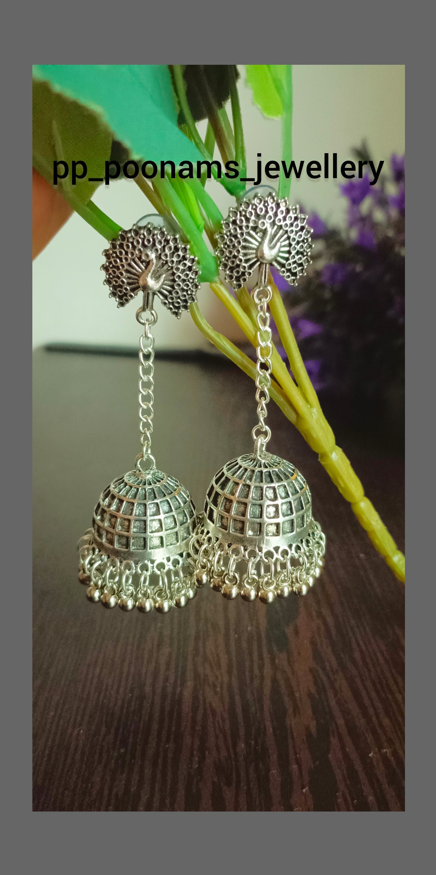 Oxidised Silver Plated Chain Jhumkas