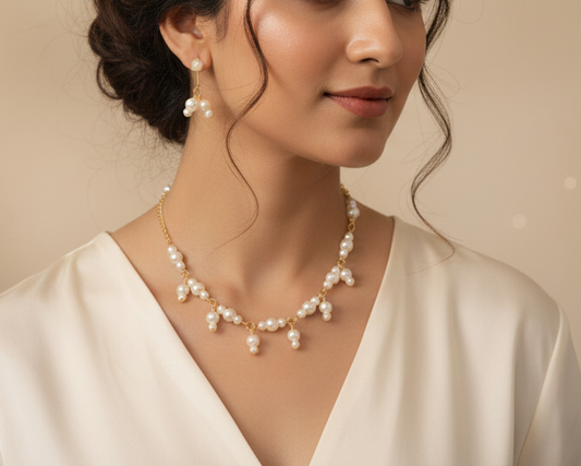 Delicate Gold Plated Chain Pearl Necklace